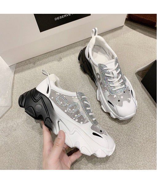 Ins dad shoes women 2020 summer new Korean Sequin mesh breathable sports women's shoes with thick soles