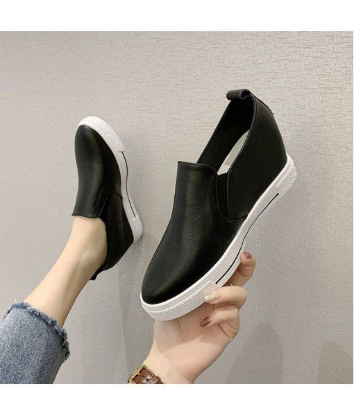 Spring and summer 2020 new thick bottom small white shoes women's leather hollow breathable slope single shoes women's shoes a hair substitute
