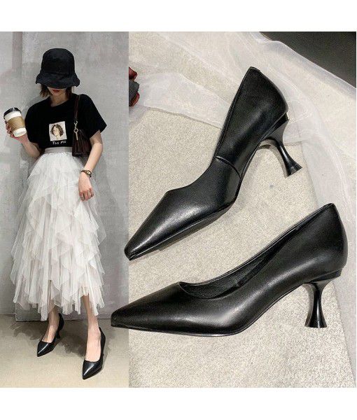 First layer sheepskin high-heeled shoes for women 2020 new commuter professional black single shoes manufacturer source group purchase wholesale women's shoes