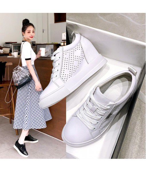 Inside heightening small white shoes for women 2020 new Korean version thick sole casual all round head leather shoes for women