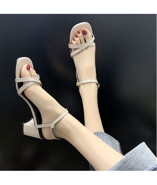 Fashion sandals women 2020 summer fairyland simple word with high heels leather casual women's shoes a generation fashion