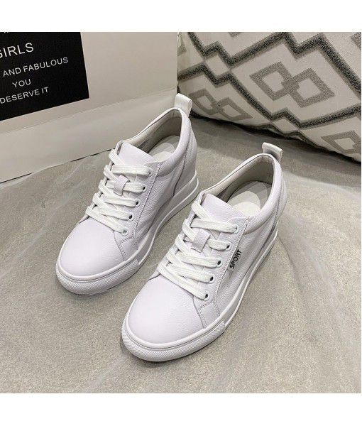 Inside heightening small white shoes for women 2020 new Korean version thick sole casual all round head leather shoes for women