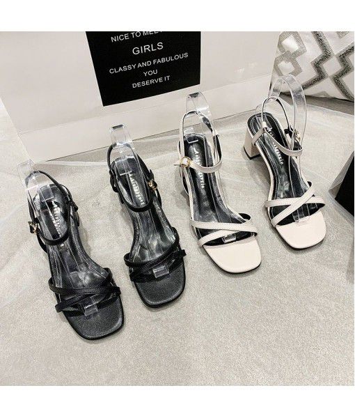 Fashion sandals women 2020 summer fairyland simple word with high heels leather casual women's shoes a generation fashion