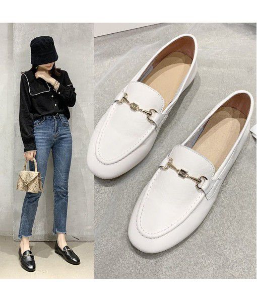 First layer leather single shoes for women 2020 new leather one foot casual Lefu shoes for women
