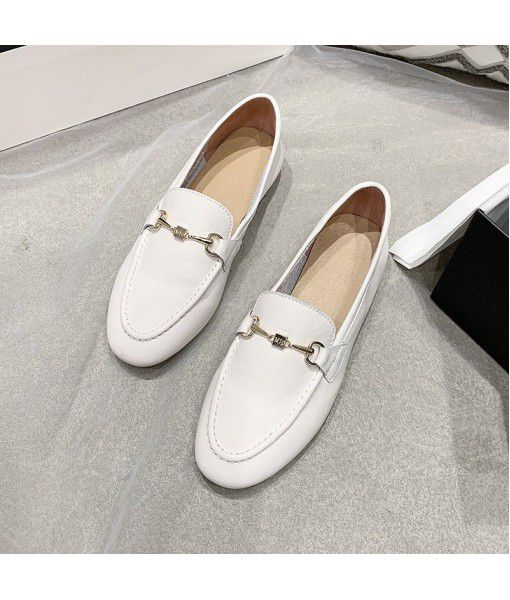 First layer leather single shoes for women 2020 new leather one foot casual Lefu shoes for women
