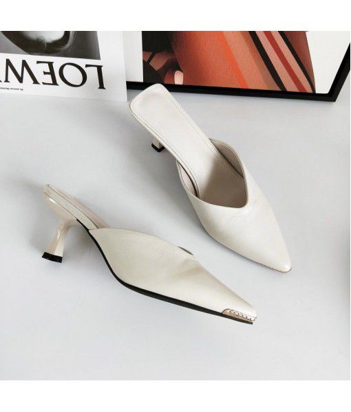 Simple temperament Baotou high-heeled sandals women's summer 2020 Korean versatile commuter thin heel women's shoes