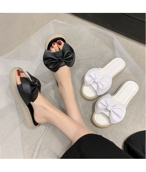 French lovely summer casual sandals for women 2020 new leather bow flat shoes for women
