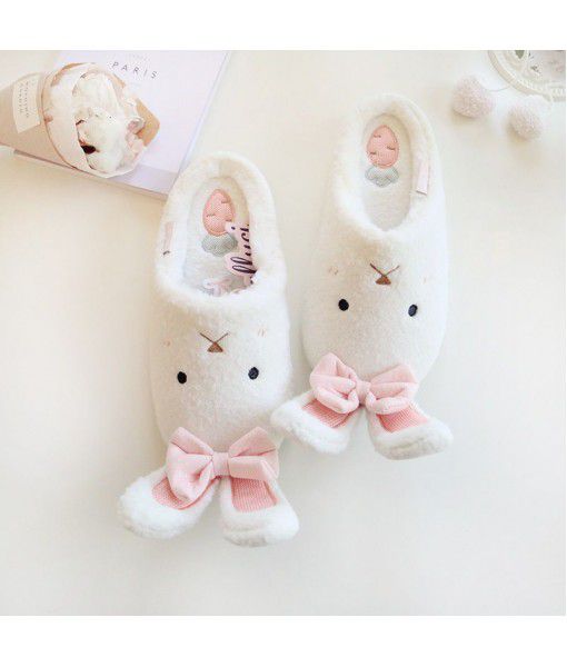 Halluci new silent office slippers in autumn and winter lovely little rabbit warm home cotton slippers