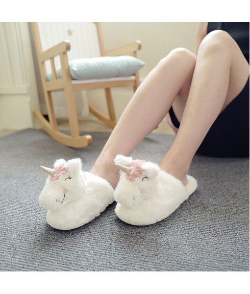 Halluci's new solid Unicorn head warm cotton slippers for winter indoor silent antiskid home slippers