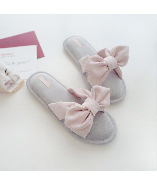 Halluci new summer simple bow household slippers women's breathable soft bottom antiskid indoor household slippers