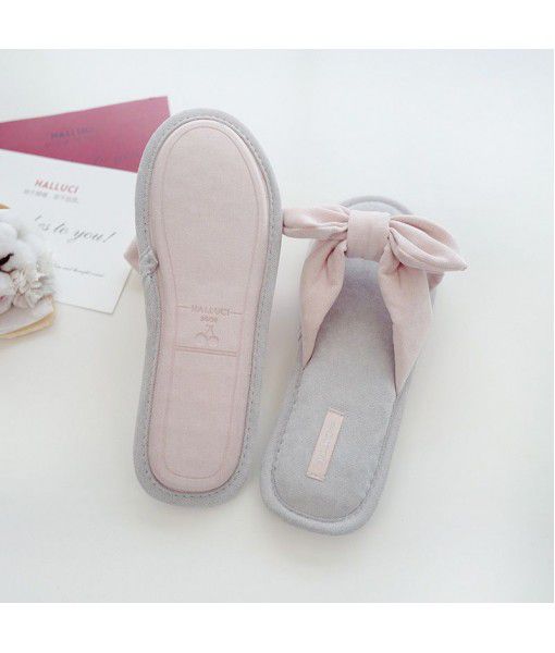 Halluci new summer simple bow household slippers women's breathable soft bottom antiskid indoor household slippers