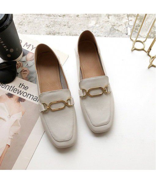 Meiba shoes industry first leather Lefu shoes women's leather single shoes 2020 new flat bottomed all-around spring and autumn women's shoes
