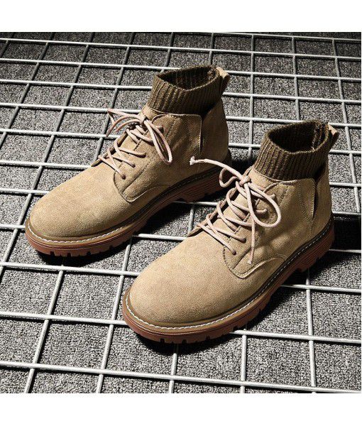 Men's shoes autumn casual high top leather Martin boots men's 2019 new trend mix and match Vintage British style work boots
