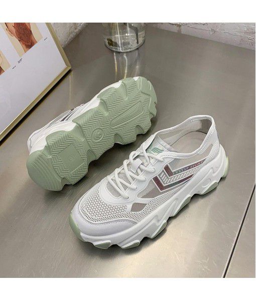 Leather dad shoes women's new cut out sports shoes in 2020 summer
