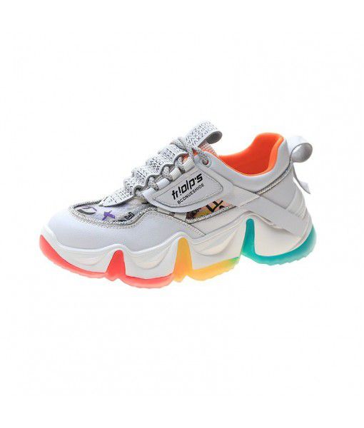 Leather dad shoes women 2020 summer new mesh rainbow bottom women's shoes all in one