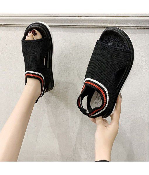 Casual flat bottom sandals for women 2020 summer Korean Edition knitting breathable light student's all-in-one fashion for women's shoes