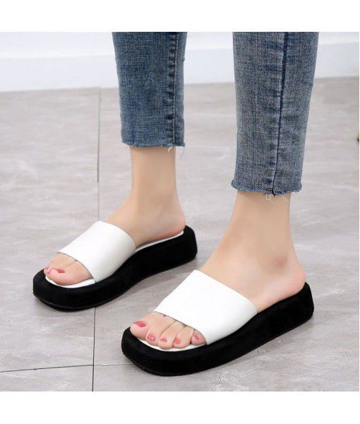Leather thick bottom one word slippers for women wear slippers 2020 summer new all-around first layer cow leather shoes manufacturers wholesale