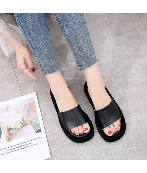 Leather thick bottom one word slippers for women wear slippers 2020 summer new all-around first layer cow leather shoes manufacturers wholesale