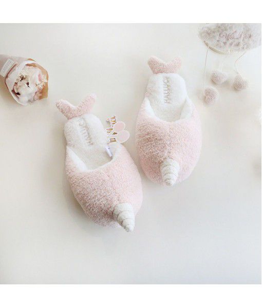 Halluci new single horned whale warm home cotton slippers women's warm and antiskid indoor cotton slippers in winter