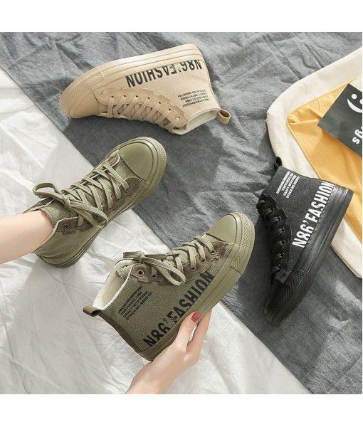 Beibei women's shoes 2020 winter new fashion personality trend women's shoes light high top canvas shoes factory direct sales