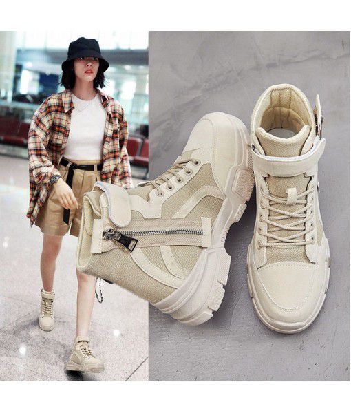 High top canvas shoes, net, red women's short boots trend, autumn and winter 2019, new Martin boots, women's Korean version, mix and match British style lace up