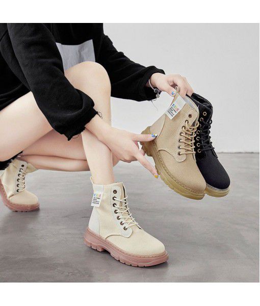 2019 new locomotive women's shoes canvas Martin boots ins net red women British style short boots heighten trend show thin boots