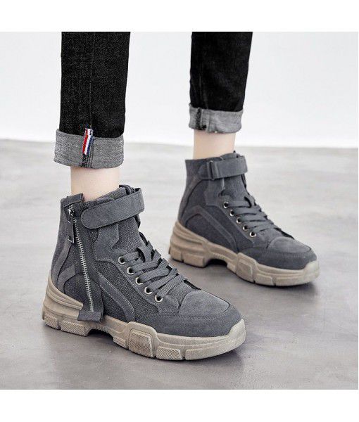 High top canvas shoes, net, red women's short boots trend, autumn and winter 2019, new Martin boots, women's Korean version, mix and match British style lace up