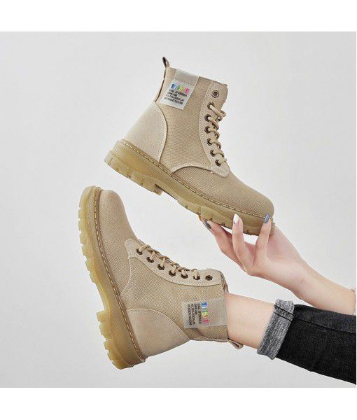 2019 new locomotive women's shoes canvas Martin boots ins net red women British style short boots heighten trend show thin boots