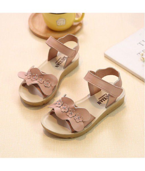 2020 summer new children's sandals Korean student leather open toe shoes Magic Stick Floral casual sandals