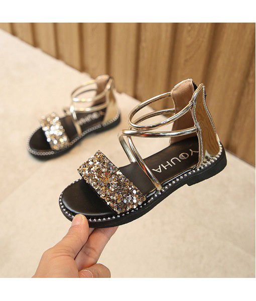 2020 summer new Korean style all-around girls' bright drilling open toe sandals