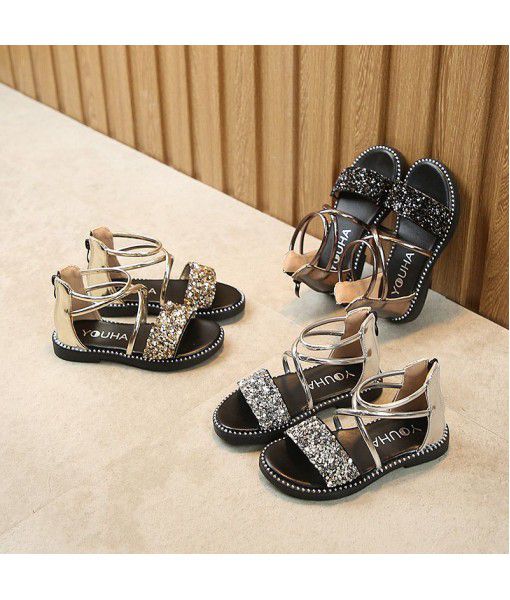 2020 summer new Korean style all-around girls' bright drilling open toe sandals