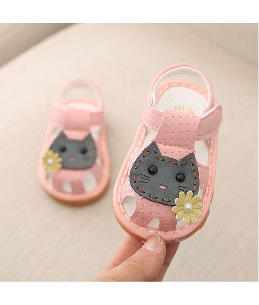 2019 summer new female baby soft bottom sandals Korean Version cute cartoon girl Baotou non slip 0-2-year-old sandals