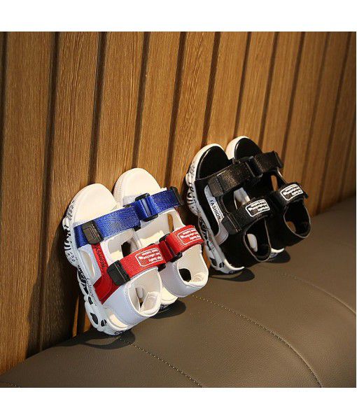 2019 summer new Korean ribbon children's sandals boys' casual color matching fashion soft sole 1-3-year-old beach shoes