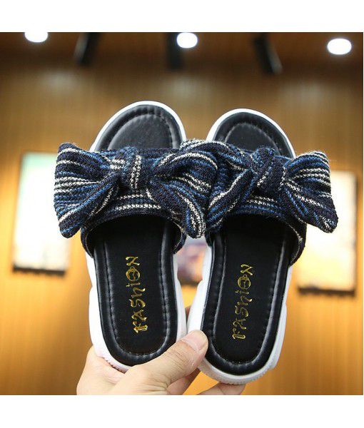 Children's shoes wholesale girl's sandals 2019 summer new Korean version lovely bow tie children's slippers beach shoes