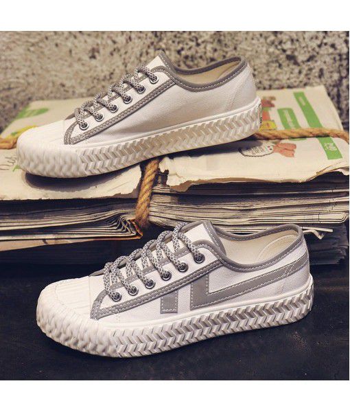 2020 spring new college style shoes breathable comfortable canvas women's shoes Korean pure color casual low top shoes