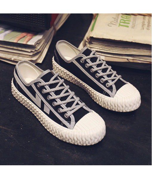 2020 spring new college style shoes breathable comfortable canvas women's shoes Korean pure color casual low top shoes