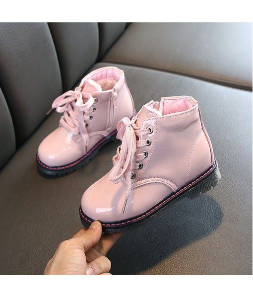 Children's shoes, girls' boots, children's Martin boots, short boots, autumn and winter Plush waterproof boy's snow boots, small and medium-sized children's fashion