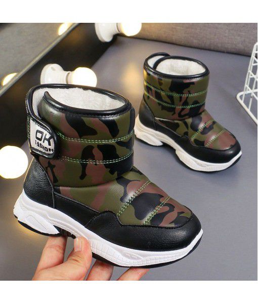 2019 winter new boys' Plush children's snow boots girls' waterproof warm cotton boots middle tube short boots