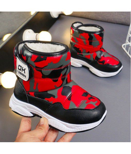 2019 winter new boys' Plush children's snow boots girls' waterproof warm cotton boots middle tube short boots