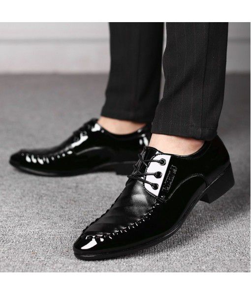 2020 new men's shoes large men's business dress leather shoes pointed men's shoes lace up casual shoes