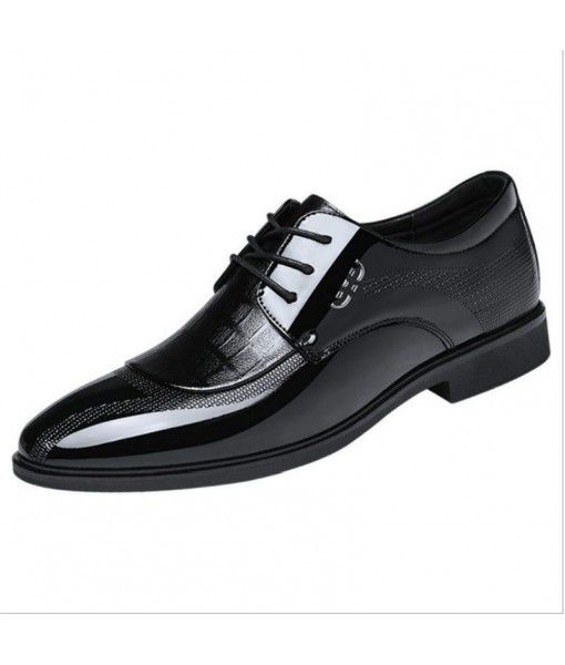 Spring new business dress men's leather shoes cross border British Large Men's shoes casual lace up shiny pointed shoes