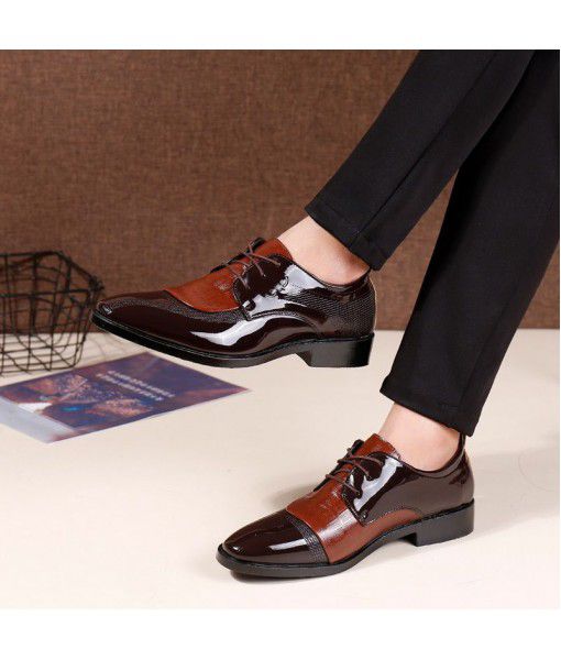 Spring new business dress men's leather shoes cross border British Large Men's shoes casual lace up shiny pointed shoes