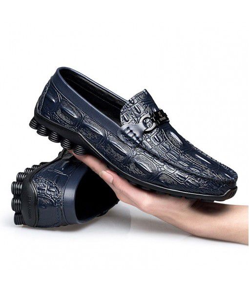 Business leather shoes men's hair stylist leather crocodile pattern pea shoes driving shoes low set foot soft bottom British style