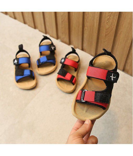 2020 summer new color matching Velcro men's shoes open toe beach shoes breathable non slip sports wind children's sandals