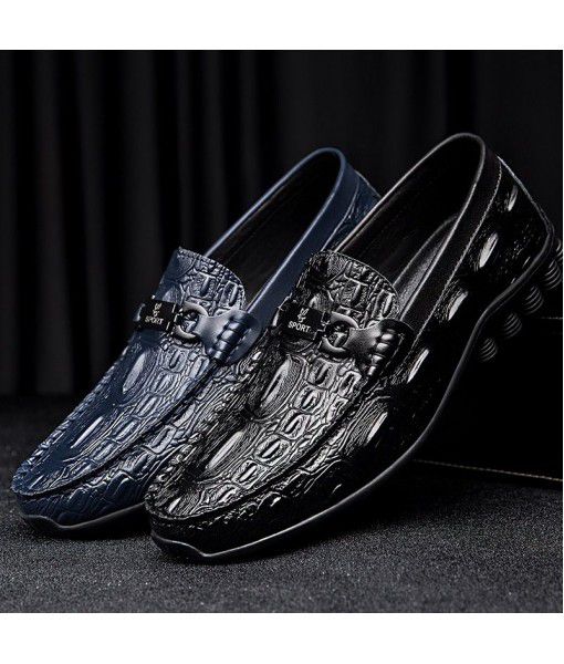 Business leather shoes men's hair stylist leather crocodile pattern pea shoes driving shoes low set foot soft bottom British style