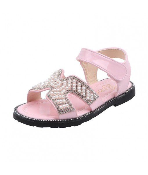 Girls' sandals 2020 summer new fashion children's soft sole antiskid princess shoes little girl's bright diamond performance shoes