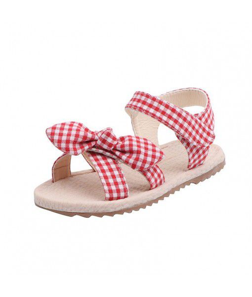 2020 summer new children's Plaid girls' sandals bow princess shoes rural air soft bottom beach shoes