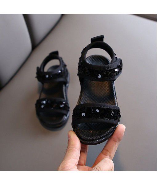 Girls' sports sandals 2020 new fashion small and middle-aged girls' sequins summer Korean Princess Soft Bottom sandals