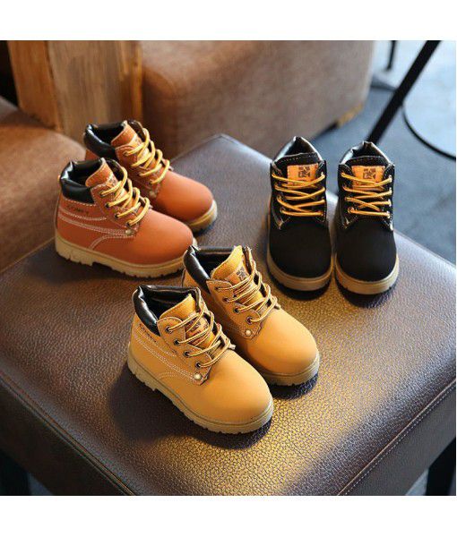 2016 children's shoes yellow shoes autumn and winter new children's men's shoes Korean Edition Martin boots girl's boots factory direct sales