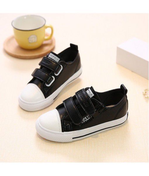 2020 new Beibei low top children's shoes boy's solid color Pu board shoes small white shoes women's Korean Velcro casual shoes